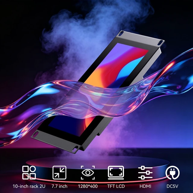 Alt view image 4 of 6 - 7.84 Inch 1280×400 Touch Screen Rackmount Monitor, 2U Rack Mount LCD Touch Display Builtin Speakers for DeskPi RackMate T0/T1/T2/T0 Plus/T1 Plus/TL1 Server Cabinet & 10Inch Server Rack