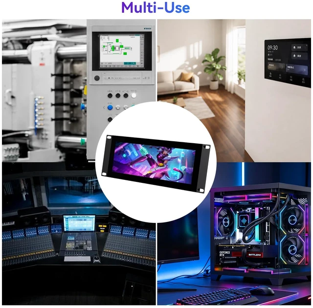 Alt view image 5 of 6 - 7.84 Inch 1280×400 Touch Screen Rackmount Monitor, 2U Rack Mount LCD Touch Display Builtin Speakers for DeskPi RackMate T0/T1/T2/T0 Plus/T1 Plus/TL1 Server Cabinet & 10Inch Server Rack