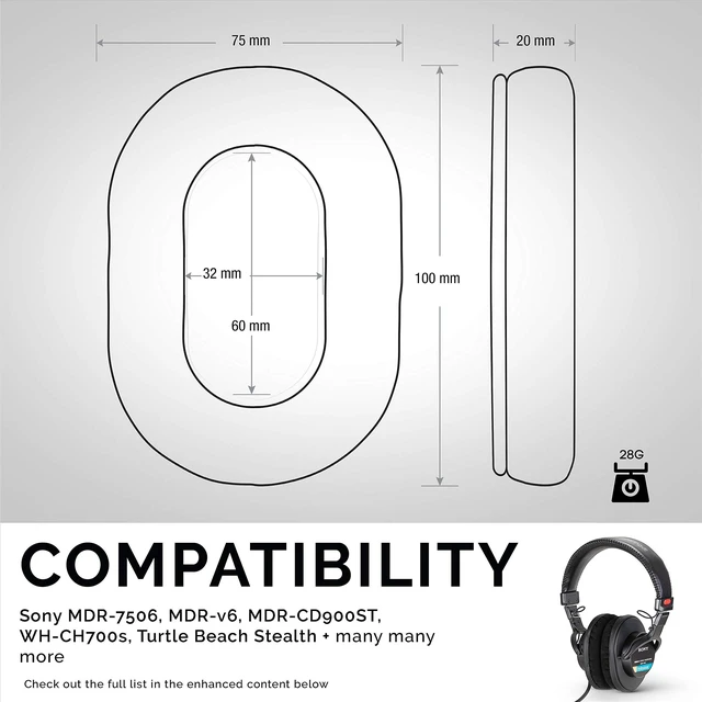 Alt view image 7 of 7 - Replacement Micro Suede Earpads for SONY MDR 7506, V6, CD900ST, Memory Foam Ear Pad & Suitable for Other On Ear Headphones, Micro Suede Black