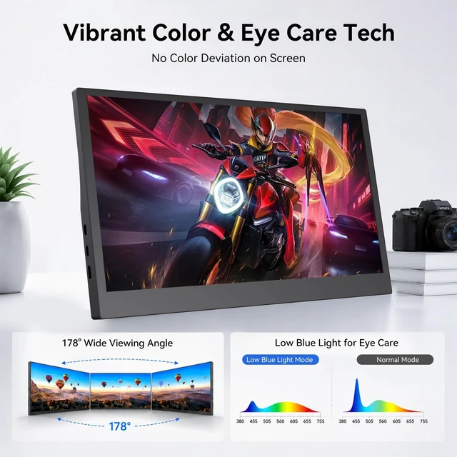 Alt view image 2 of 7 - 13.3" Portable Monitor with HDMI USB-C Plug and Play, Travel Screen 1366x768 HD 60Hz 16:9 Screen, 200 Nits Brightness, Ultra Slim 0.39" Travel External Display for Laptop PC