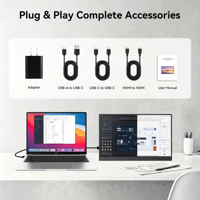 Alt view image 6 of 7 - 13.3" Portable Monitor with HDMI USB-C Plug and Play, Travel Screen 1366x768 HD 60Hz 16:9 Screen, 200 Nits Brightness, Ultra Slim 0.39" Travel External Display for Laptop PC