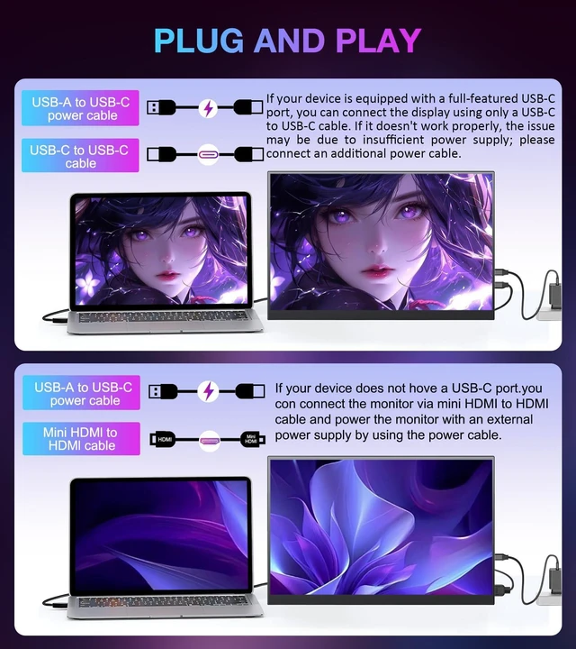 Alt view image 5 of 7 - 4K Portable Monitor 15.6" UHD 3840x2400 16:10 IPS 450 Nits 139% sRGB HDR with 2 USB-C & Mini HDMI Ports, Built-in Stand Speakers,Aluminum Body, VESA Travel Monitor for Laptop Mac PC PS5 Xbox