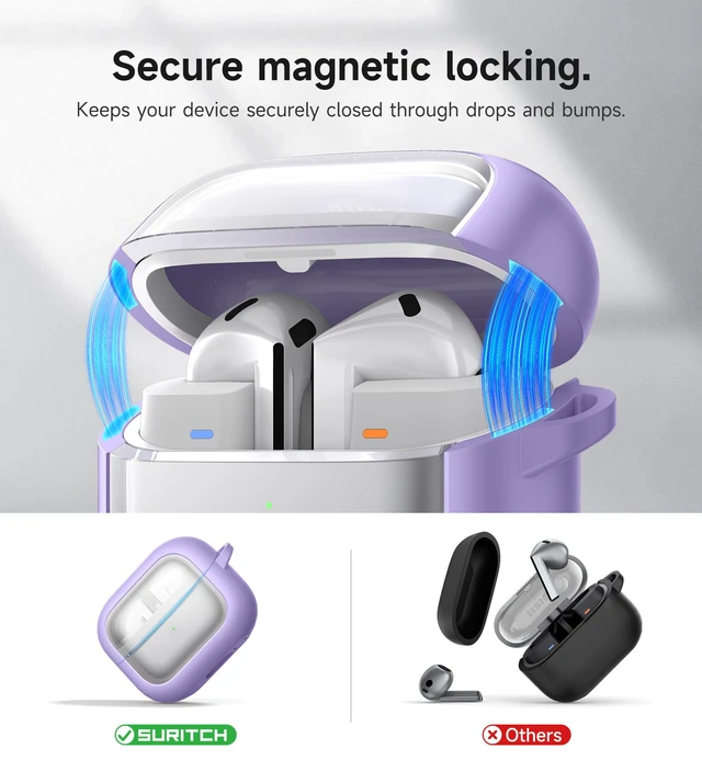 Alt view image 3 of 6 - for Samsung Galaxy Buds 3 Pro (2024) / Buds 3 (2024) / Buds3 FE (2025) Case, Magnetic Bumper Cases, Rugged Shockproof Protective Covers with Carabiner & Cleaning Kit & Removal Tool, Purple