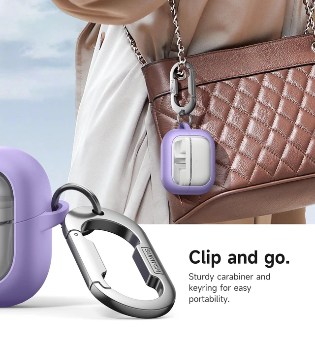 Alt view image 4 of 6 - for Samsung Galaxy Buds 3 Pro (2024) / Buds 3 (2024) / Buds3 FE (2025) Case, Magnetic Bumper Cases, Rugged Shockproof Protective Covers with Carabiner & Cleaning Kit & Removal Tool, Purple