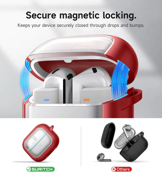 Alt view image 3 of 6 - for Samsung Galaxy Buds 3 Pro (2024) / Buds 3 (2024) / Buds3 FE (2025) Case, Magnetic Bumper Cases, Rugged Shockproof Protective Covers with Carabiner & Cleaning Kit & Removal Tool, Red