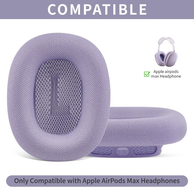 Alt view image 2 of 7 - Replacement Ear Cushions for Apple AirPods Max 1 & 2 Upgraded Memory Foam Pads with Durable Fabric,Sound Insulation and Noise Reduction,Strong Magnetic Fit,Sweat-Resistant,Breathable Comfor(Purple)