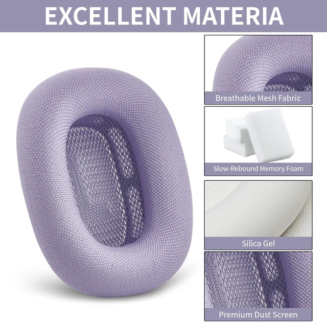 Alt view image 3 of 7 - Replacement Ear Cushions for Apple AirPods Max 1 & 2 Upgraded Memory Foam Pads with Durable Fabric,Sound Insulation and Noise Reduction,Strong Magnetic Fit,Sweat-Resistant,Breathable Comfor(Purple)
