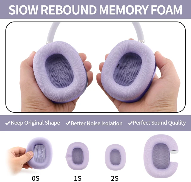 Alt view image 4 of 7 - Replacement Ear Cushions for Apple AirPods Max 1 & 2 Upgraded Memory Foam Pads with Durable Fabric,Sound Insulation and Noise Reduction,Strong Magnetic Fit,Sweat-Resistant,Breathable Comfor(Purple)