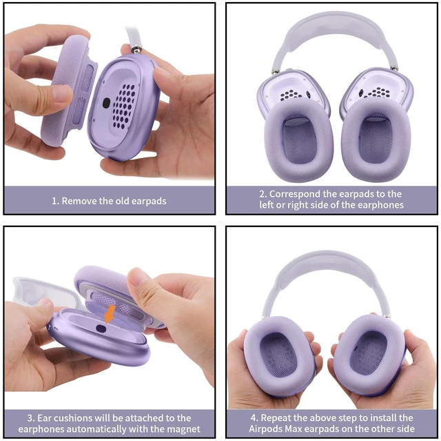 Alt view image 6 of 7 - Replacement Ear Cushions for Apple AirPods Max 1 & 2 Upgraded Memory Foam Pads with Durable Fabric,Sound Insulation and Noise Reduction,Strong Magnetic Fit,Sweat-Resistant,Breathable Comfor(Purple)