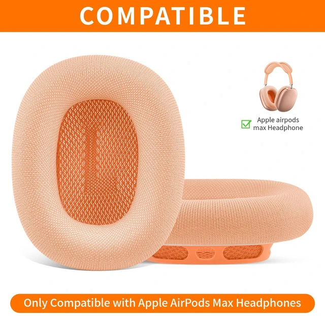 Alt view image 2 of 7 - Replacement Ear Cushions for Apple AirPods Max 1&2 Upgraded Memory Foam Pads with Durable Fabric,Sound Insulation and Noise Reduction,Strong Magnetic Fit,Sweat-Resistant,Breathable Comfor(Orange)