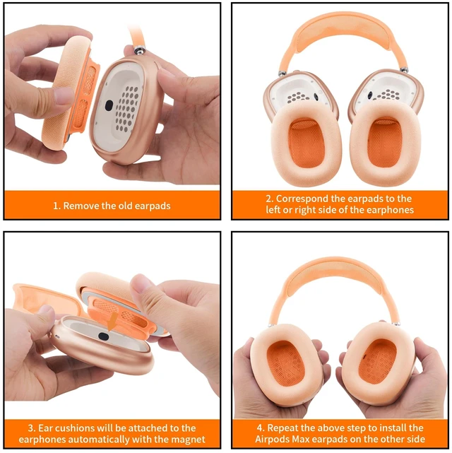 Alt view image 6 of 7 - Replacement Ear Cushions for Apple AirPods Max 1&2 Upgraded Memory Foam Pads with Durable Fabric,Sound Insulation and Noise Reduction,Strong Magnetic Fit,Sweat-Resistant,Breathable Comfor(Orange)