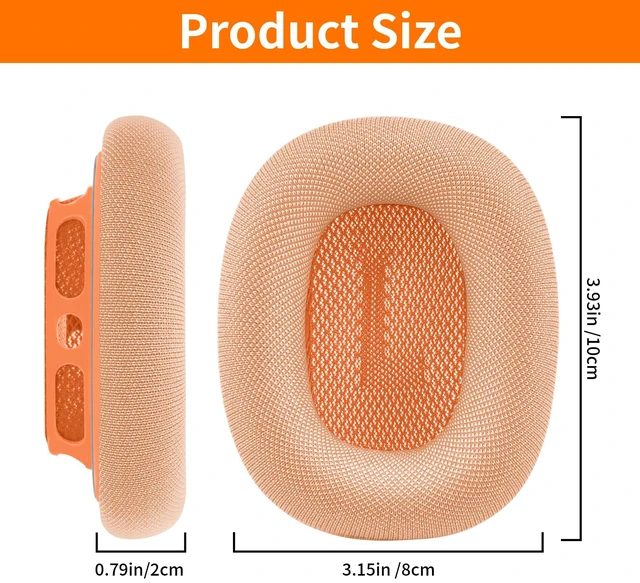 Alt view image 7 of 7 - Replacement Ear Cushions for Apple AirPods Max 1&2 Upgraded Memory Foam Pads with Durable Fabric,Sound Insulation and Noise Reduction,Strong Magnetic Fit,Sweat-Resistant,Breathable Comfor(Orange)