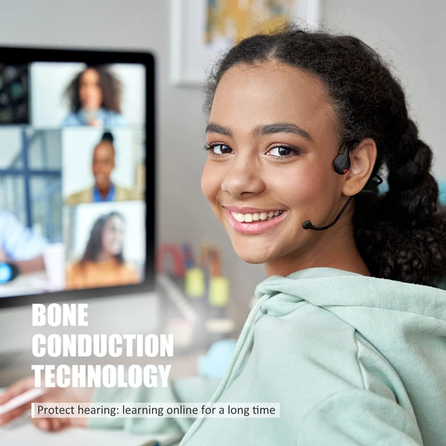 Alt view image 2 of 7 - Bone Conduction Open Ear Bluetooth Headphones with Microphone, Noise Cancelling Wireless Computer Headset