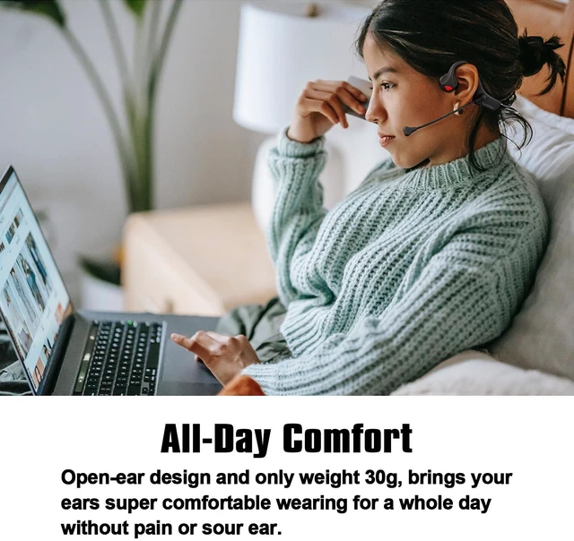 Alt view image 5 of 7 - Bone Conduction Open Ear Bluetooth Headphones with Microphone, Noise Cancelling Wireless Computer Headset