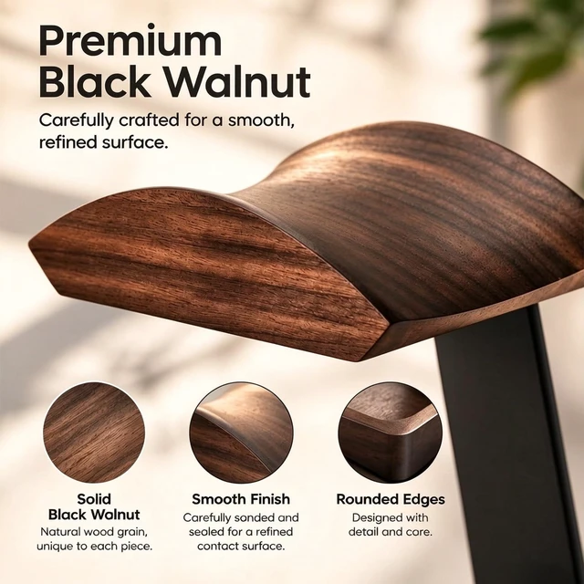 Alt view image 2 of 7 - Walnut Headphone Stand, Wood Headset Stand for Desk with Storage Wooden Gaming Headphone Holder for AirPods Max, Bose, Sennheiser, Razer, Jabra, JBL, AKG, Vintage Gift for Mfen
