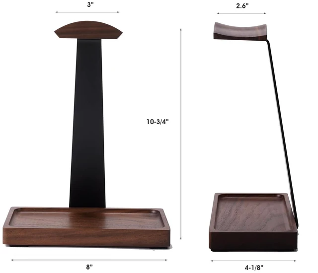 Alt view image 6 of 7 - Walnut Headphone Stand, Wood Headset Stand for Desk with Storage Wooden Gaming Headphone Holder for AirPods Max, Bose, Sennheiser, Razer, Jabra, JBL, AKG, Vintage Gift for Mfen