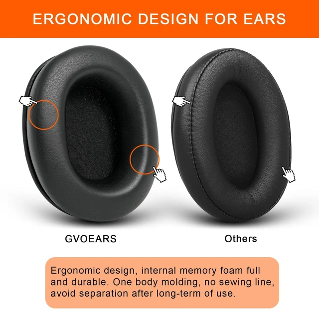 Alt view image 2 of 7 - GVOEARS Ear Pads Replacement for Audio Technica M50X M40X/M30X Headphones ATH-M50X Ear Cushions with Protein Leather Memory Foam - Black