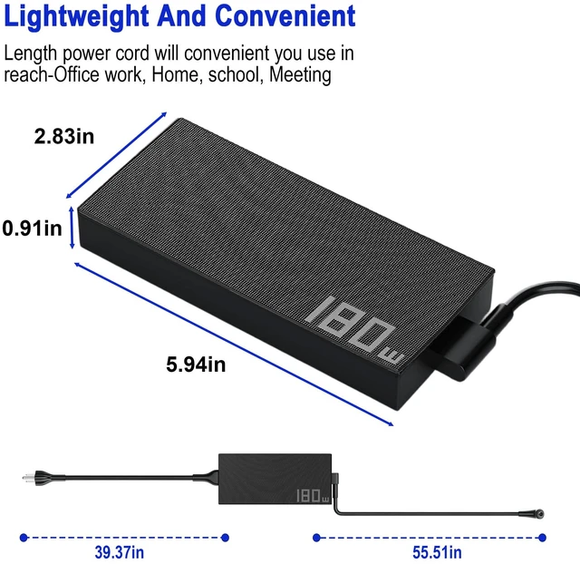 Alt view image 6 of 7 - 180W 20V 9A Gaming Laptop Charger ADP-180TB-H A20-180P1A Compatible with ASUS ROG Zephyrus G14 G15 M16 GU603 TUF Gaming A15 A17 F15 F17 GA401 GA502 FA506 FA706 FX506 FX706 6.0x3.7mm Center Pin