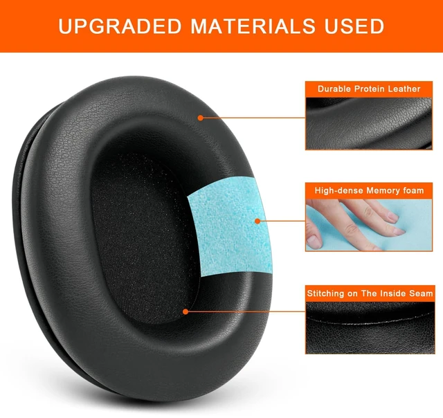Alt view image 3 of 7 - GVOEARS Ear Pads Replacement for Audio Technica M50X M40X/M30X Headphones ATH-M50X Ear Cushions with Protein Leather Memory Foam - Black