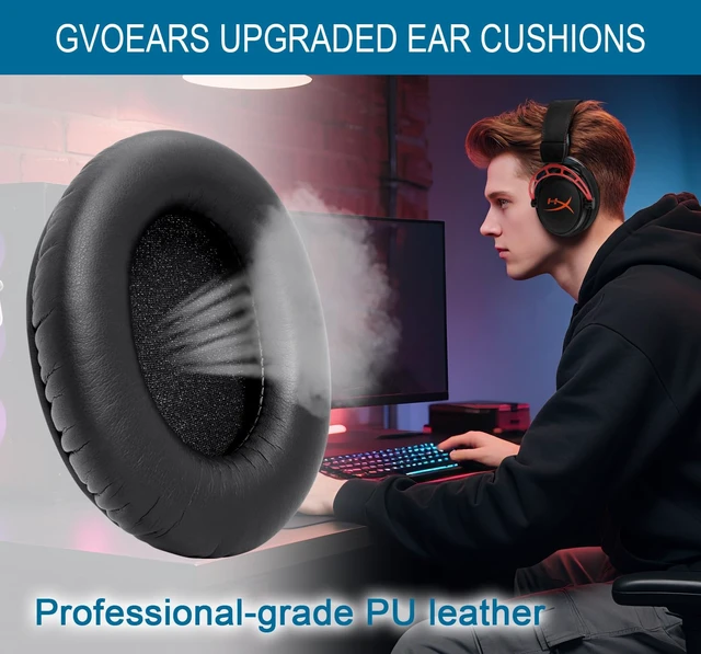 Alt view image 4 of 7 - GVOEARS Premium Replacement Ear Pads for HyperX Cloud 1/2/3/Pro - Black Also for Core/Alpha/Alpha S/Alpha Pro/Flight/Flight S/Stinger, CloudX Stinger Headset & More