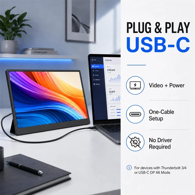 Alt view image 4 of 7 - Portable Monitor 15.6 Inch FHD 1080P, Laptop Screen Extender USB-C with Mini HDMI IPS Travel External Monitor Ultra-Slim 0.63kg for Laptop PC Mac Phone Switch PS5 Xbox