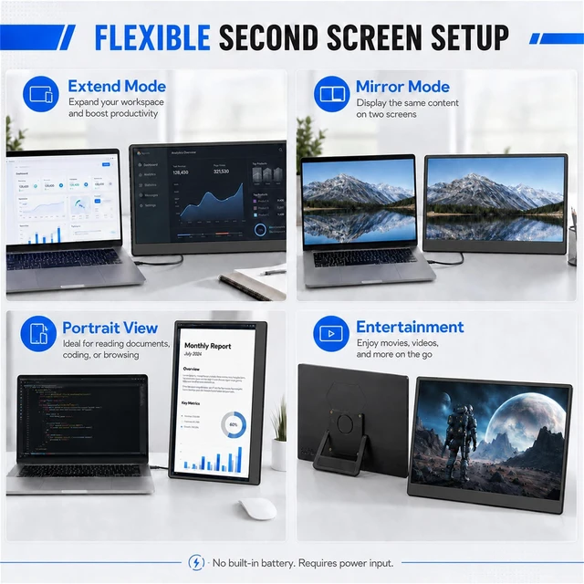 Alt view image 6 of 7 - Portable Monitor 15.6 Inch FHD 1080P, Laptop Screen Extender USB-C with Mini HDMI IPS Travel External Monitor Ultra-Slim 0.63kg for Laptop PC Mac Phone Switch PS5 Xbox