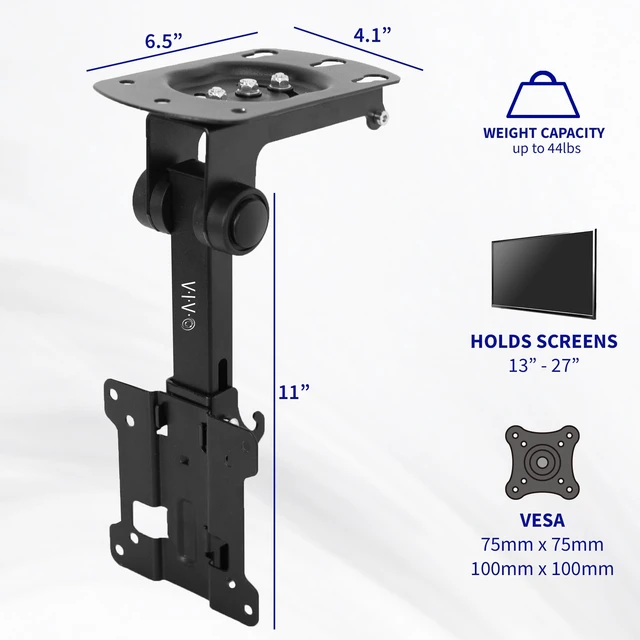 Alt view image 2 of 7 - Black Fold-up Ceiling Mount for 13-27 in Flat Screens, MOUNT-M-FD27 Solid Steel, Manual Folding Ceiling Mount, Tilt Roof, Under Cabinet Mount for LCD TVs and Monitors