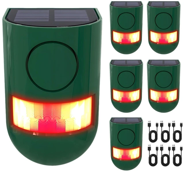 Main image of Solar Motion Sensor Alarm Outdoor 4 Working Mode Motion Activated Alarm 129dB Loud Sound Noise Maker IP65 Waterproof Motion Detector with Strobe Light for Yard Farm Garden 6PC