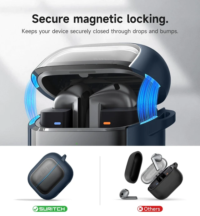 Alt view image 3 of 6 - for Samsung Galaxy Buds 3 Pro (2024) / Buds 3 (2024) / Buds3 FE (2025) Case, Magnetic Bumper Cases, Rugged Shockproof Protective Covers with Carabiner & Cleaning Kit & Removal Tool, Navy