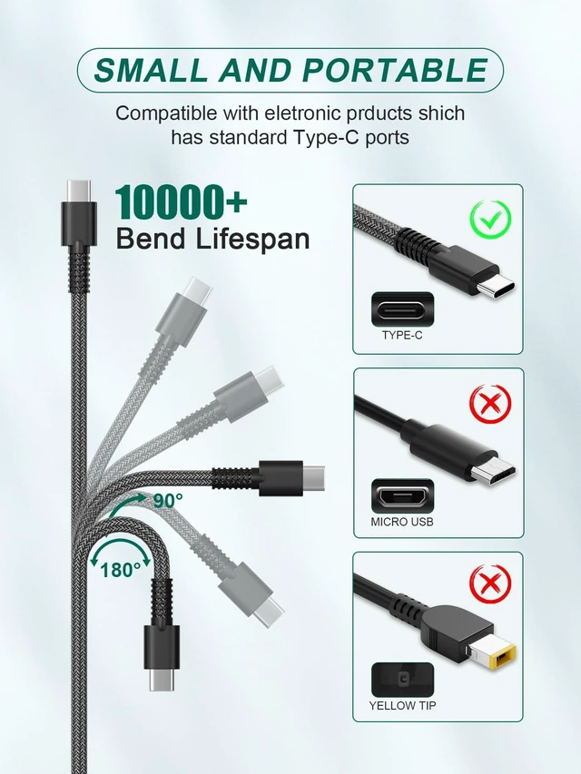 Alt view image 3 of 6 - 90W USB-C Laptop Charger for Dell Latitude & Precision Compatible with Latitude 5420/5520/5410/5510/5530/7400/5531/7430,Precision 5570/3571/3560/3561,XPS 15 9500/9510/9520/17 9700