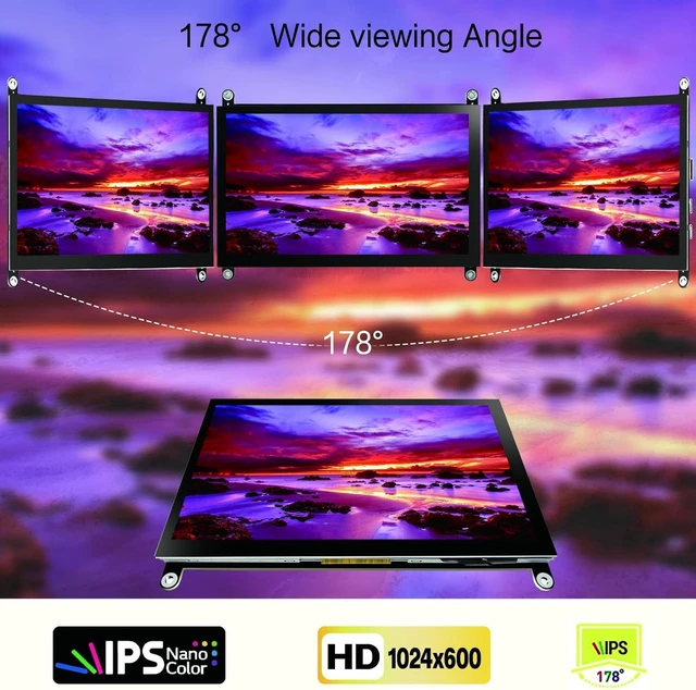 Alt view image 2 of 7 - 7 Inch Raspberry Pi Screen Touchscreen Monitor 1024x600 Small HDMI Monitor w/Dual Speakers IPS Screen Display for Raspberry Pi 5/4/3 Win 11/10/8/7 Jetson Nano, Free Driver