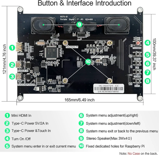 Alt view image 6 of 7 - 7 Inch Raspberry Pi Screen Touchscreen Monitor 1024x600 Small HDMI Monitor w/Dual Speakers IPS Screen Display for Raspberry Pi 5/4/3 Win 11/10/8/7 Jetson Nano, Free Driver