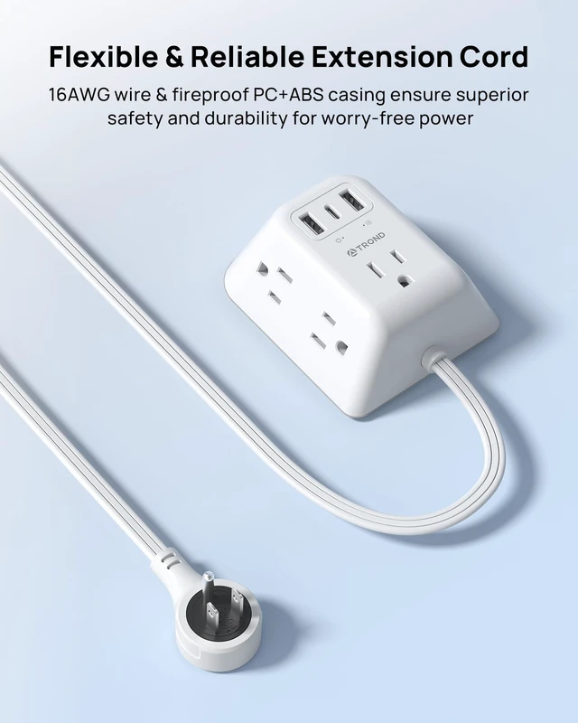 Alt view image 7 of 7 - 360° Rotating Plug Power Strip, 1440J Surge Protector Outlet 1.5FT Short Extension Cord with 5 Outlets and 3 USB Ports, Wall Mount Power Strip for Indoor Home Office Dorm Room, White