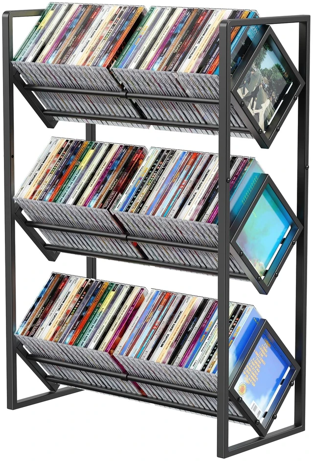Main image of 3-Tier CD Storage Metal Display Shelf, CD Holder Rack with Adjustable Divider, Store up to 120 CDs with Non-slip Feet, Modern for Music Collection Enthusiasts Home Organization and Decor