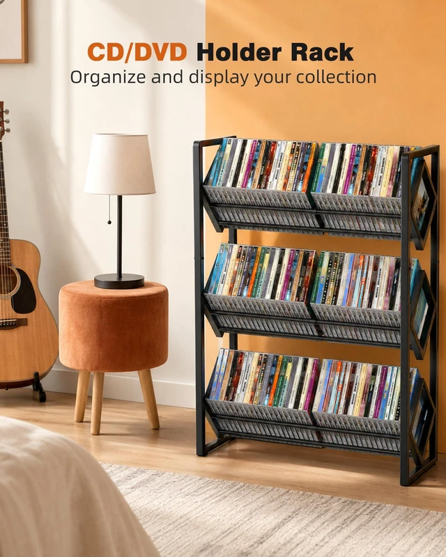 Alt view image 7 of 7 - 3-Tier CD Storage Metal Display Shelf, CD Holder Rack with Adjustable Divider, Store up to 120 CDs with Non-slip Feet, Modern for Music Collection Enthusiasts Home Organization and Decor