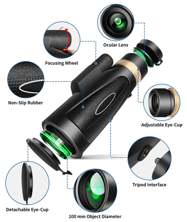 Alt view image 2 of 7 - Monocular Telescope 80X100 HD High Power with Smartphone Adapter Tripod Larger Vision Monoculars for Adults with BAK4 Prism & FMC Lens Suitable for Bird Watching Hiking