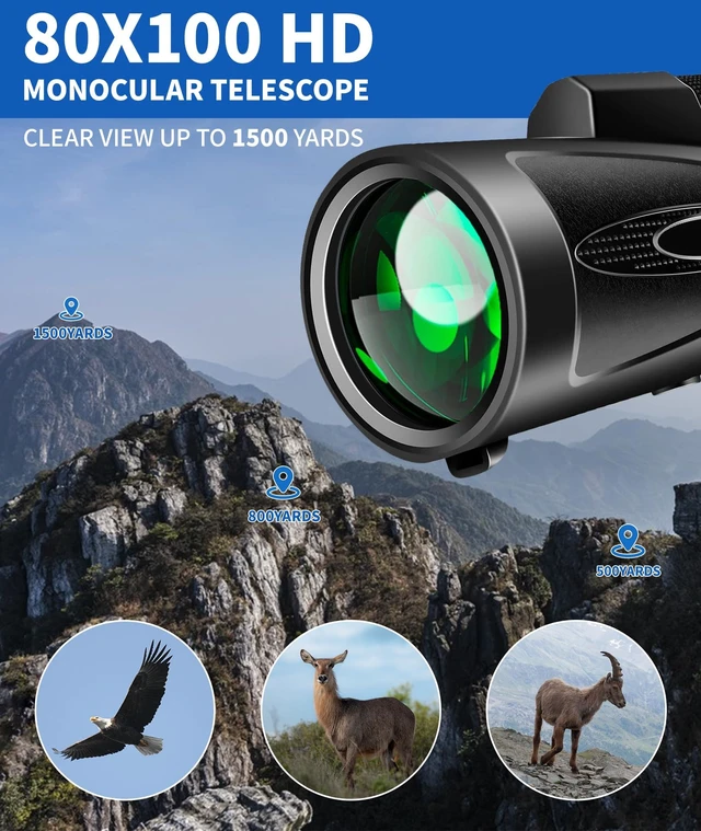 Alt view image 5 of 7 - Monocular Telescope 80X100 HD High Power with Smartphone Adapter Tripod Larger Vision Monoculars for Adults with BAK4 Prism & FMC Lens Suitable for Bird Watching Hiking