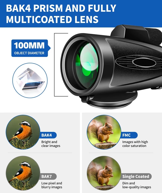 Alt view image 7 of 7 - Monocular Telescope 80X100 HD High Power with Smartphone Adapter Tripod Larger Vision Monoculars for Adults with BAK4 Prism & FMC Lens Suitable for Bird Watching Hiking