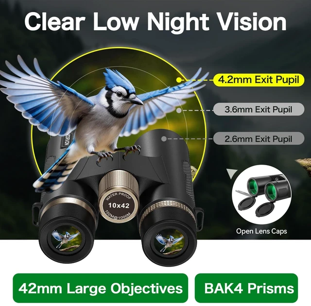 Alt view image 3 of 7 - 10x42 HD Binoculars for Adults, BAK4 Prism for Bird Watching & Cruise High-Powered Optics with 23mm Large Eyepiece, Low-Light Vision, Easy Focus, IPX7 Waterproof for Hunting, Travel