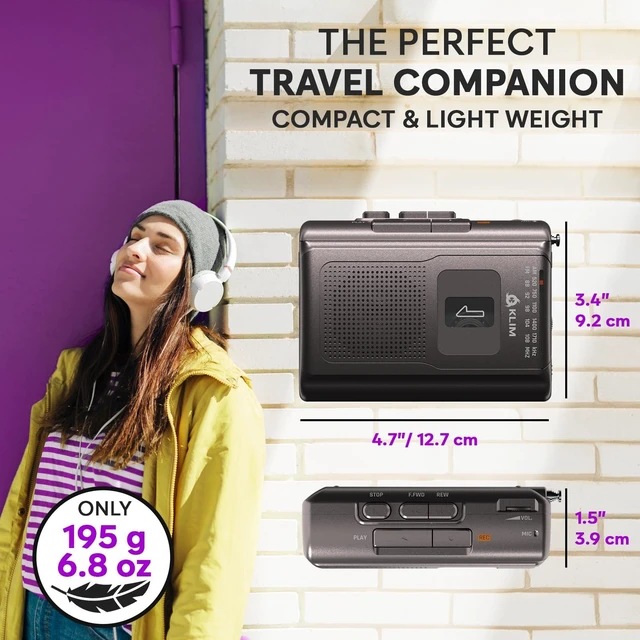 Alt view image 7 of 7 - K8 Cassette Player, Portable Recorder with AM FM Radio and Built-in Speaker Includes a Headphone Jack, Earphones, Onboard Microphone for Easy, Comfortable Voice Recording - Ash
