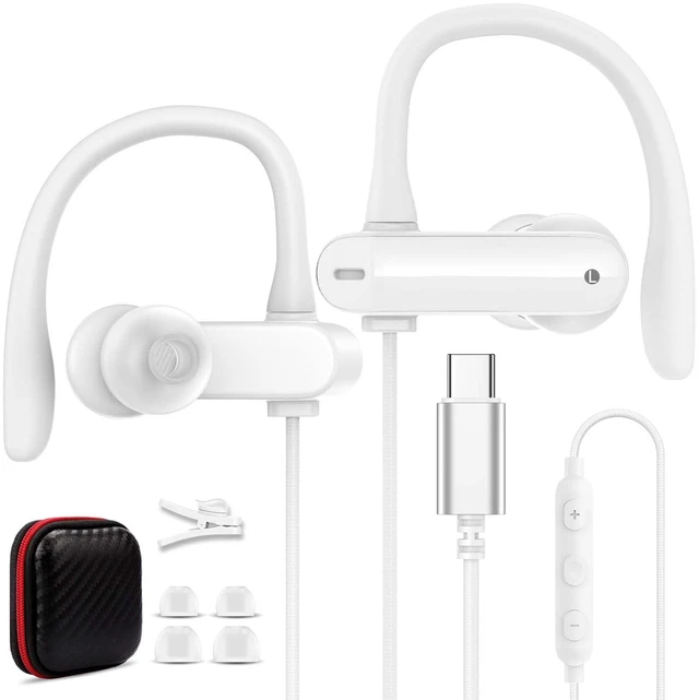 Main image of USB C Earbuds Wired Over Ear Headphones for iPhone 18 Pro Max 17 16 for Samsung S26 S25 S24 Ultra A17 Type C Sport Headphones,Wired Earphone with Ear Hooks&Loop Microphone for iPad 11 Air,White