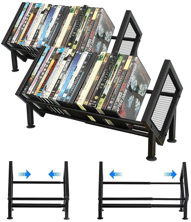 Main image of PUTNATRURE DVD Storage Rack, Expandable Game & Blu ray Case Display, 2 Pack Holds 52 Cases, Video Game Storage Holder, Width Adjustable, Desktop Media Organizer Bookshelf, Heavy Duty, Rubber Feet