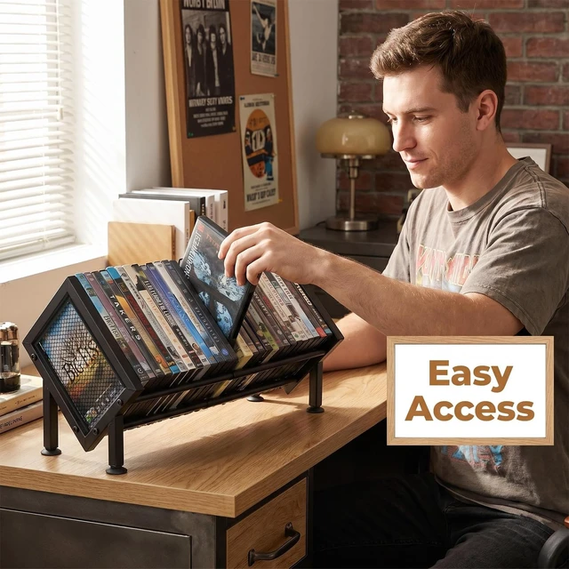 Alt view image 5 of 7 - PUTNATRURE DVD Storage Rack, Expandable Game & Blu ray Case Display, 2 Pack Holds 52 Cases, Video Game Storage Holder, Width Adjustable, Desktop Media Organizer Bookshelf, Heavy Duty, Rubber Feet