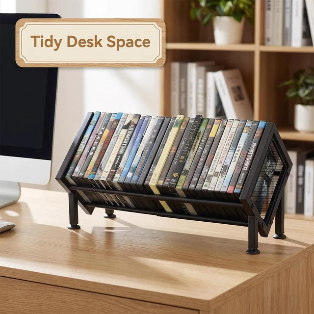 Alt view image 6 of 7 - PUTNATRURE DVD Storage Rack, Expandable Game & Blu ray Case Display, 2 Pack Holds 52 Cases, Video Game Storage Holder, Width Adjustable, Desktop Media Organizer Bookshelf, Heavy Duty, Rubber Feet