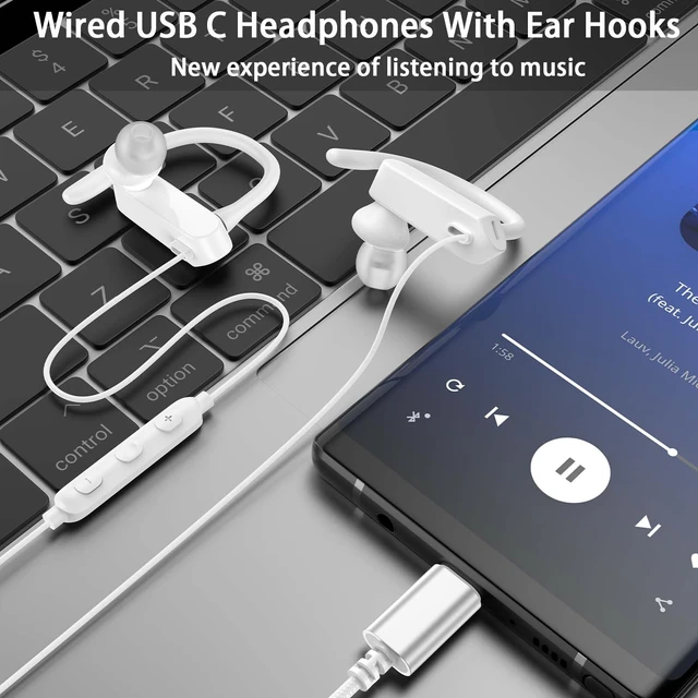 Alt view image 5 of 7 - USB C Earbuds Wired Over Ear Headphones for iPhone 18 Pro Max 17 16 for Samsung S26 S25 S24 Ultra A17 Type C Sport Headphones,Wired Earphone with Ear Hooks&Loop Microphone for iPad 11 Air,White