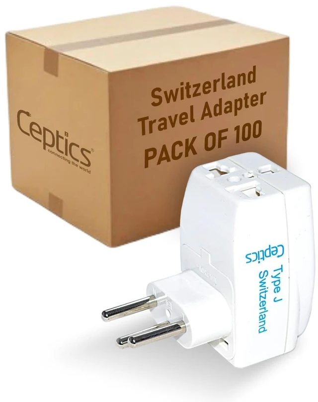 Main image of 3 in 1 Switzerland Travel Adapter - Type J - Grounded & Universal - Perfect for Phones, Laptops, Camera Chargers 100 Units per Box (GP3-11A)
