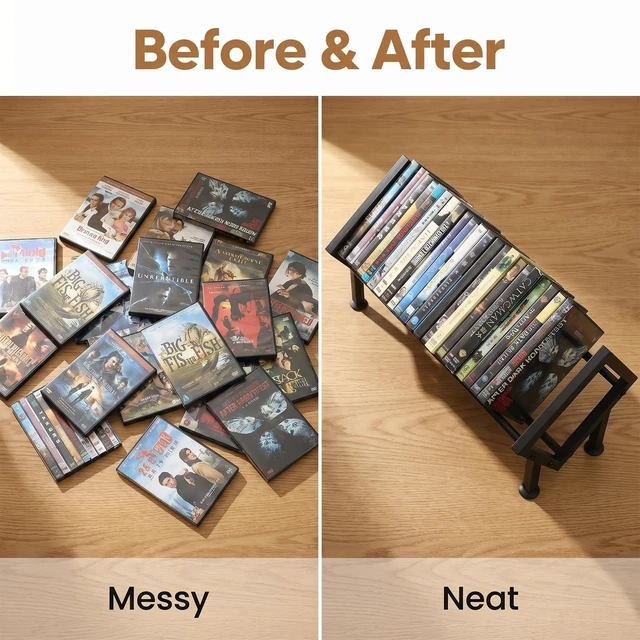 Alt view image 7 of 7 - PUTNATRURE DVD Storage Rack, Expandable Game & Blu ray Case Display, 2 Pack Holds 52 Cases, Video Game Storage Holder, Width Adjustable, Desktop Media Organizer Bookshelf, Heavy Duty, Rubber Feet