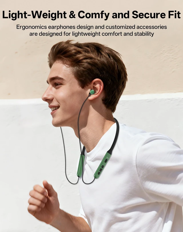 Alt view image 5 of 7 - Neckband Bluetooth Headphones, Wireless Bluetooth 6.0 Earbuds with Microphone, Comfortably Light, Deep Bass Earphones 35H Playtime, IPX5 Waterproof, Magnetic Headset for Workout (Olive Green)