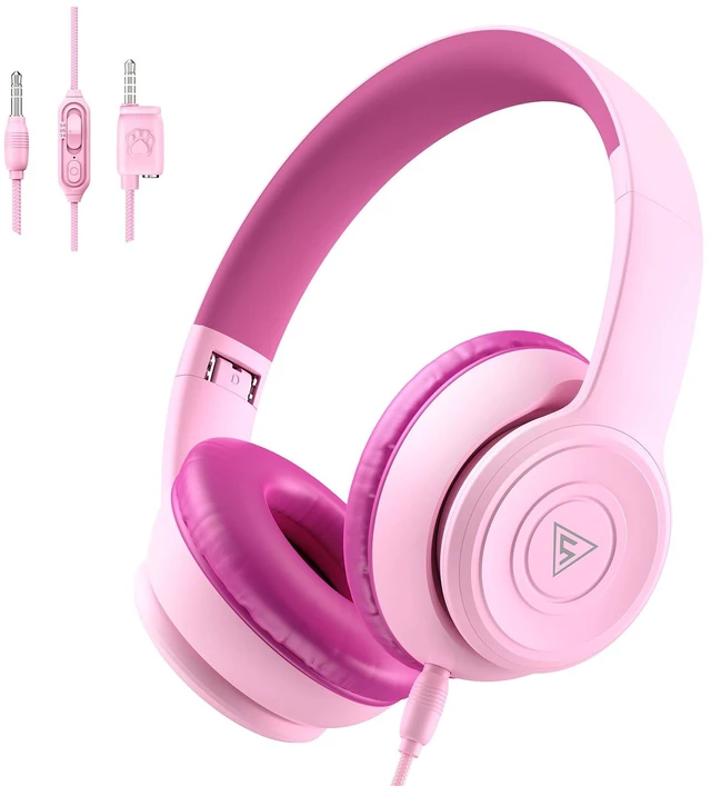 Main image of Kids Headphones Wired for School, 74/85/94dB Volume Limited with Mic Headphones for Kids with Clear Stereo Audio, IN-Line Mic,Sharing Port, Foldable, Comfortable for Classroom Tablet Travel,Pink
