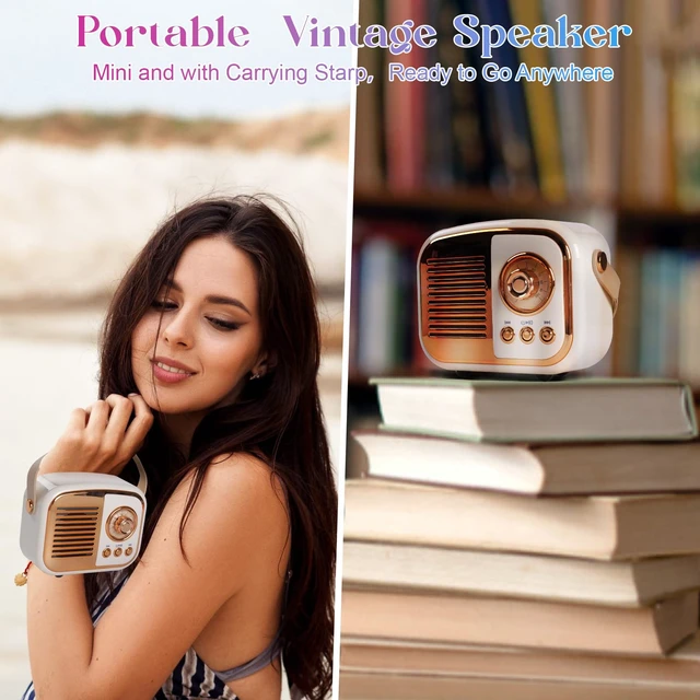 Alt view image 4 of 7 - Retro Bluetooth Speaker,Vintage Decor,Gifts for Teen Girls Beige mini radio fashion style sound with TWS, bluetooth, USB, TF card and AUX,gift choice for teen girl bedroom desk decor travel
